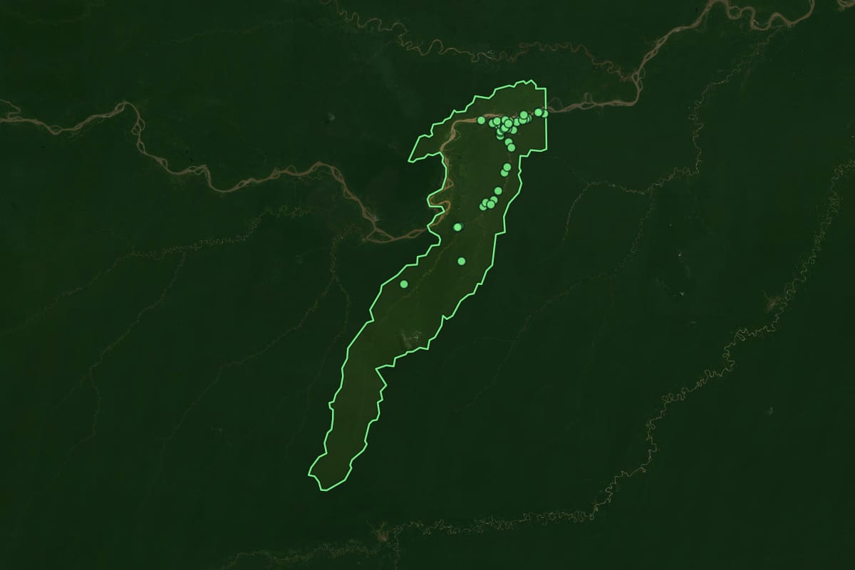 Imagem de satélite de São Paulo de Olivença (AM), com o contorno do município e a posição dos imóveis desta página.