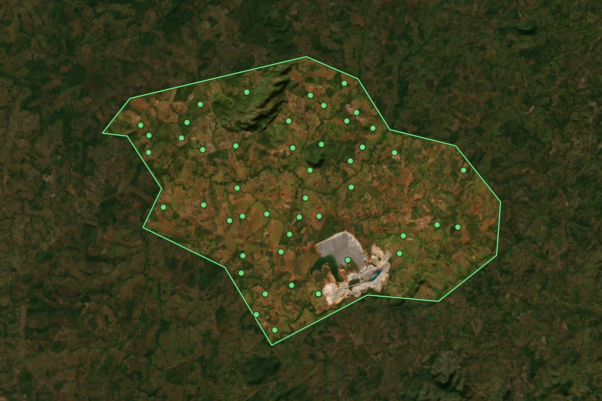 Imagem de satélite de Alto Horizonte (GO), com o contorno do município e a posição dos imóveis desta página.