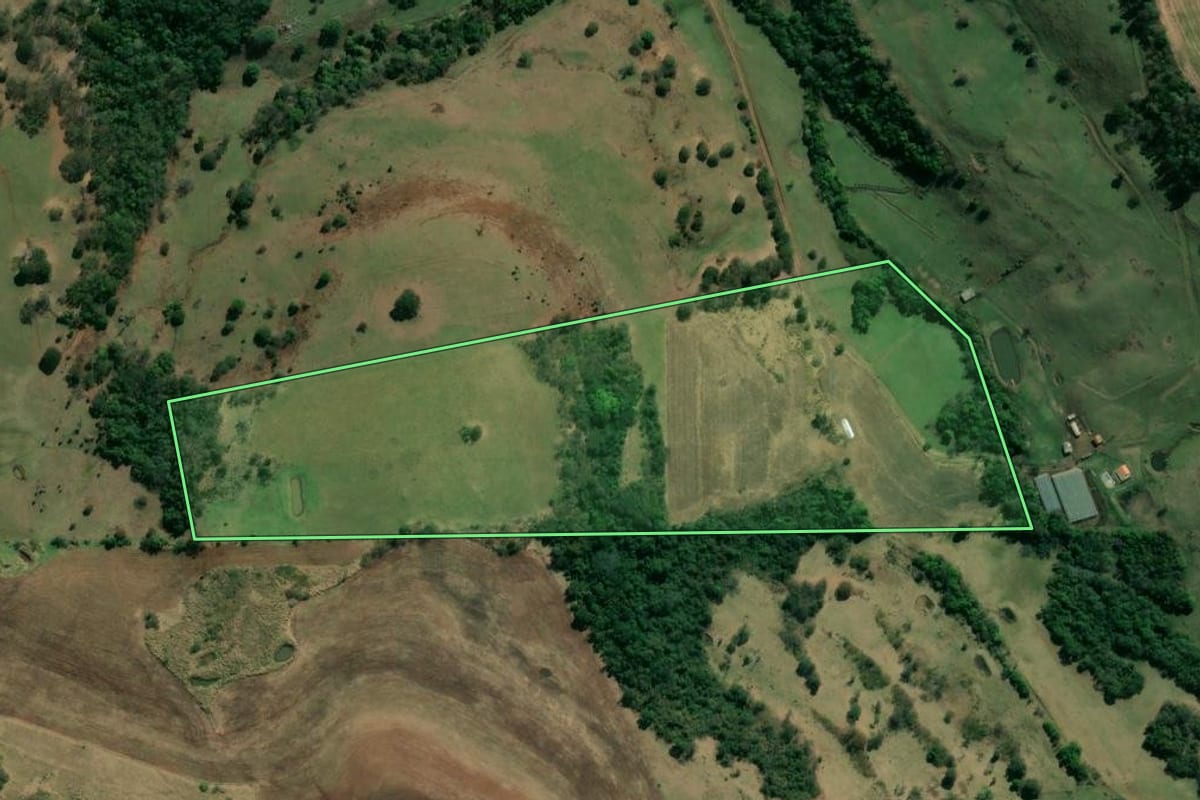 Imagem de satélite do imóvel rural em Abatiá (PR), com o contorno declarado no CAR desenhado por cima.