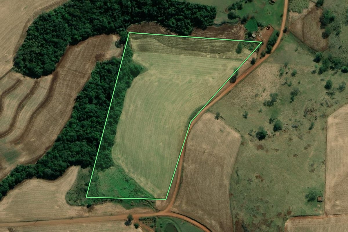 Imagem de satélite do imóvel rural em Abatiá (PR), com o contorno declarado no CAR desenhado por cima.