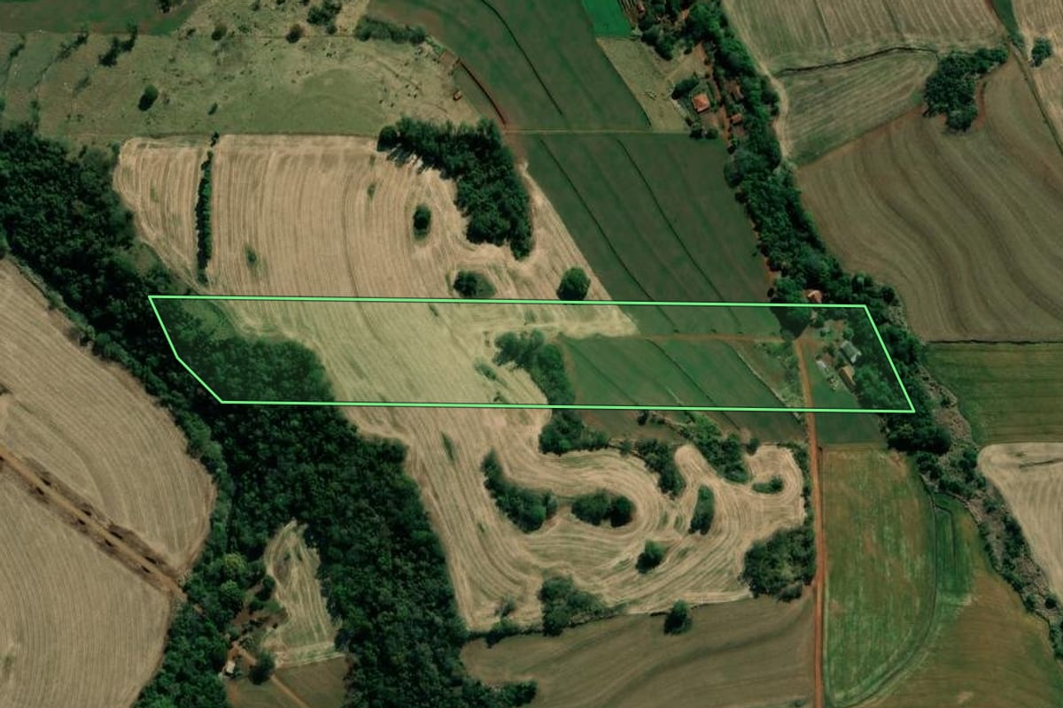 Imagem de satélite do imóvel rural em Abatiá (PR), com o contorno declarado no CAR desenhado por cima.