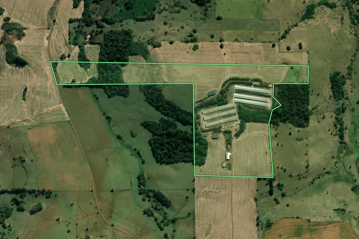 Imagem de satélite do imóvel rural em Abatiá (PR), com o contorno declarado no CAR desenhado por cima.