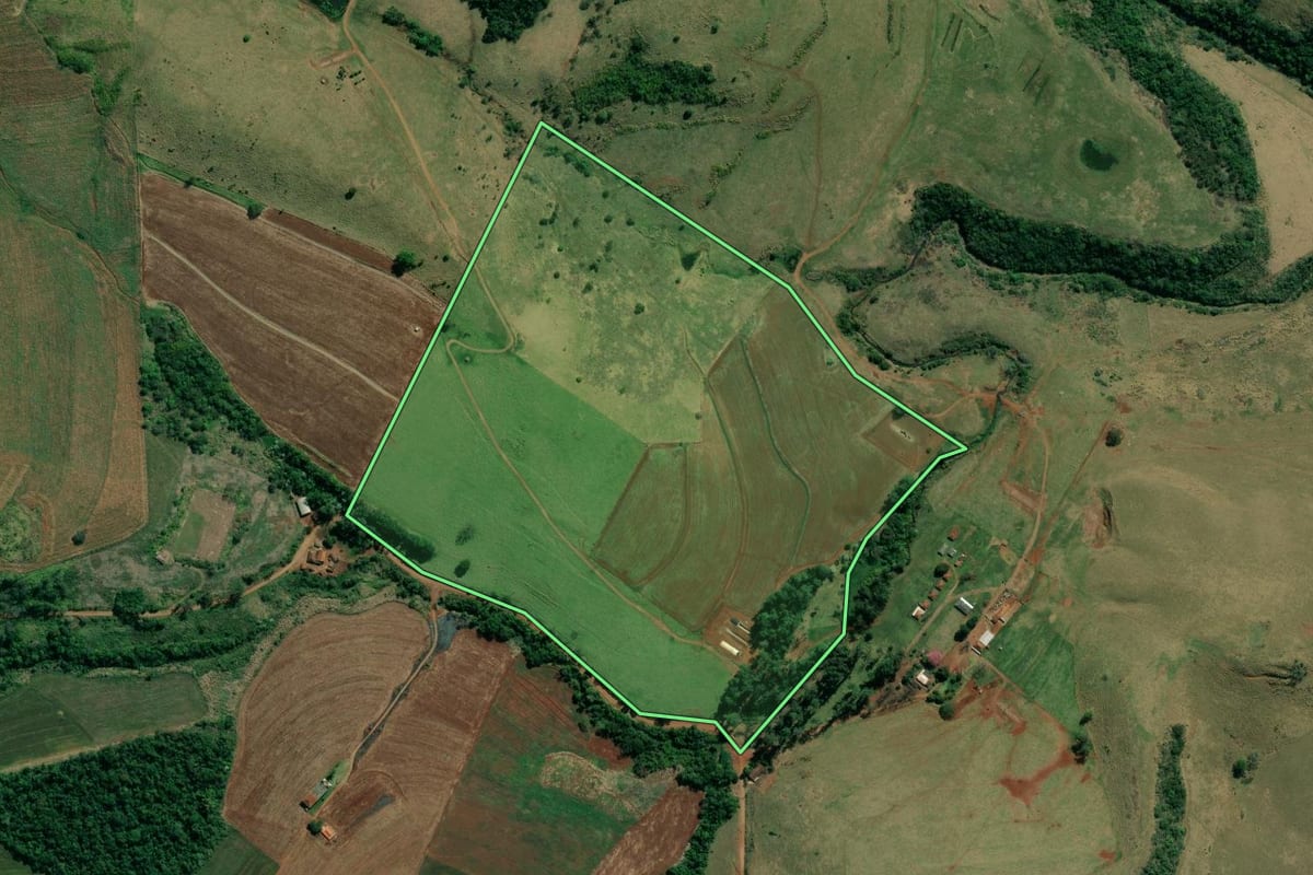 Imagem de satélite do imóvel rural em Abatiá (PR), com o contorno declarado no CAR desenhado por cima.