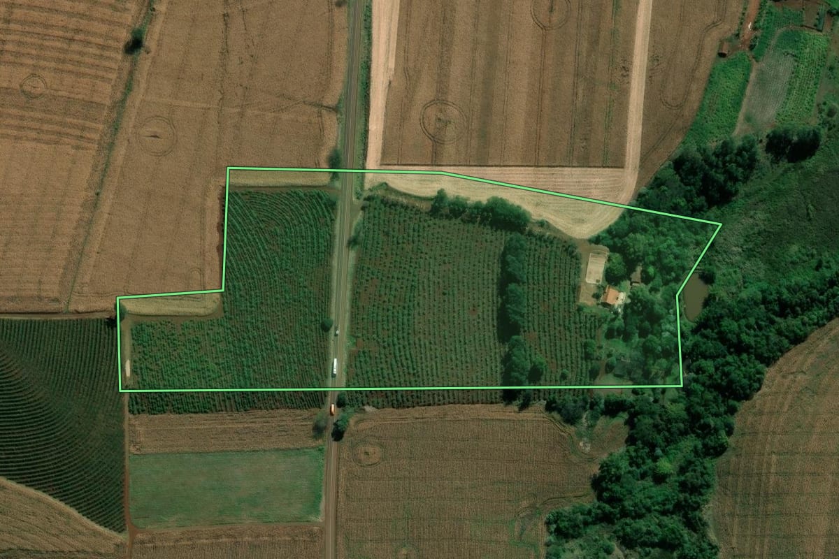 Imagem de satélite do imóvel rural em Abatiá (PR), com o contorno declarado no CAR desenhado por cima.