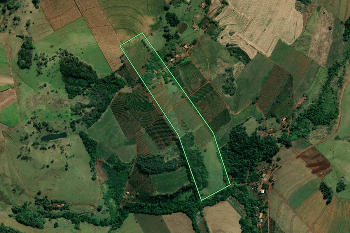 Imagem de satélite do imóvel rural em Abatiá (PR), com o contorno declarado no CAR desenhado por cima.