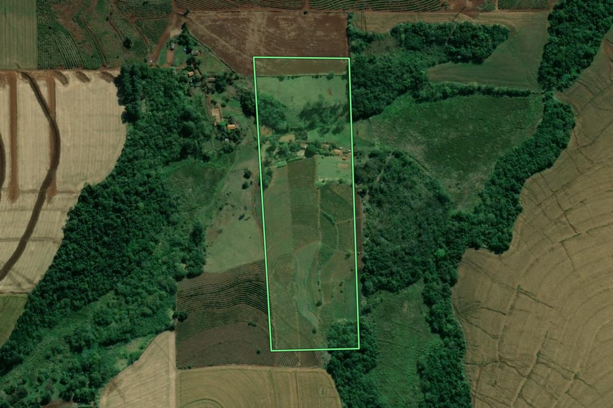 Imagem de satélite do imóvel rural em Abatiá (PR), com o contorno declarado no CAR desenhado por cima.