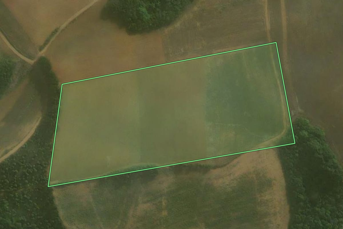 Imagem de satélite do imóvel rural em Agudos do Sul (PR), com o contorno declarado no CAR desenhado por cima.