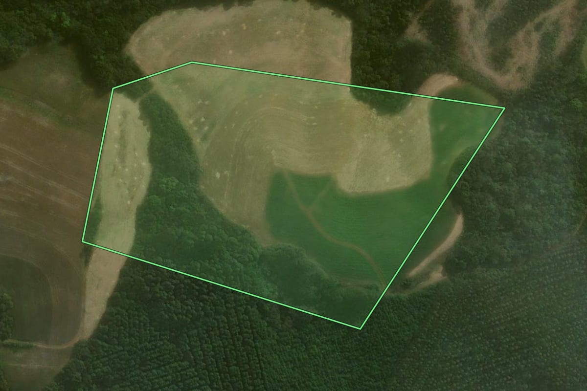 Imagem de satélite do imóvel rural em Agudos do Sul (PR), com o contorno declarado no CAR desenhado por cima.