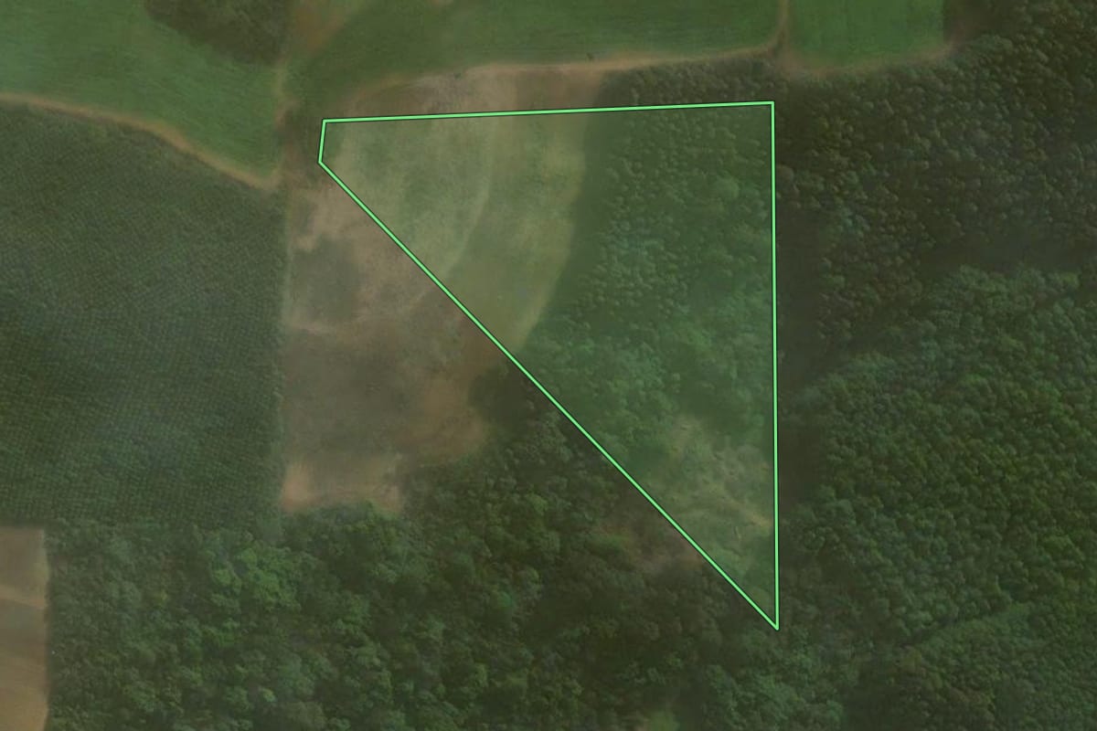 Imagem de satélite do imóvel rural em Agudos do Sul (PR), com o contorno declarado no CAR desenhado por cima.