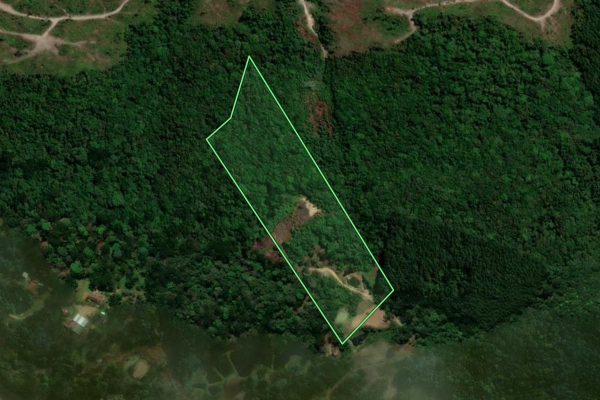 Imagem de satélite do imóvel rural em Agudos do Sul (PR), com o contorno declarado no CAR desenhado por cima.