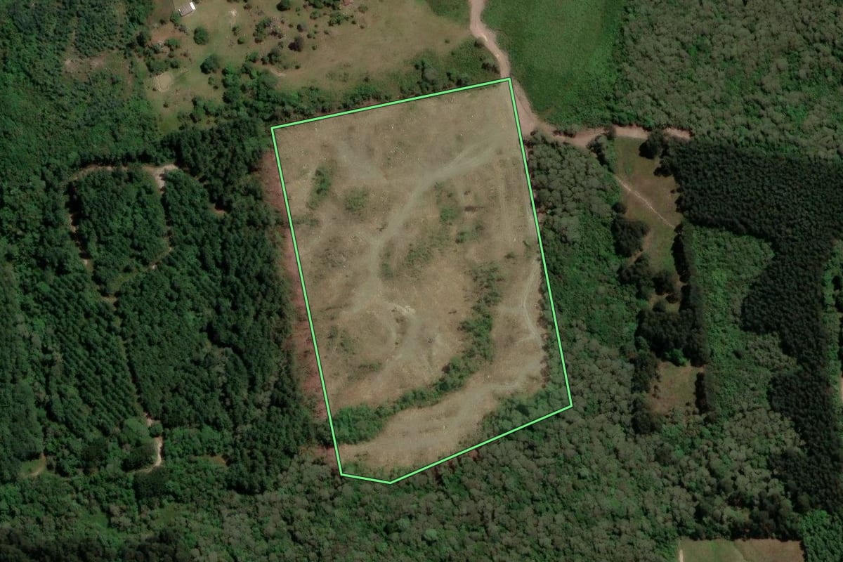 Imagem de satélite do imóvel rural em Agudos do Sul (PR), com o contorno declarado no CAR desenhado por cima.