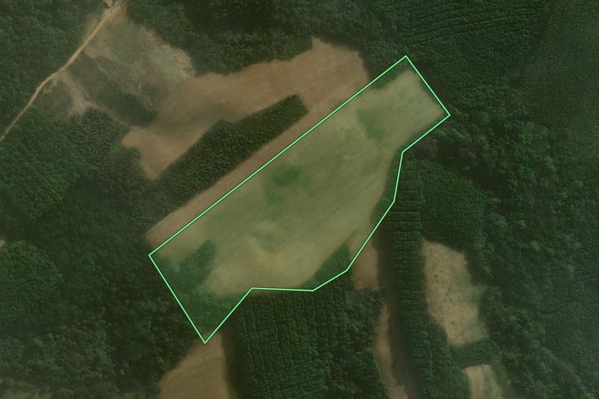 Imagem de satélite do imóvel rural em Agudos do Sul (PR), com o contorno declarado no CAR desenhado por cima.