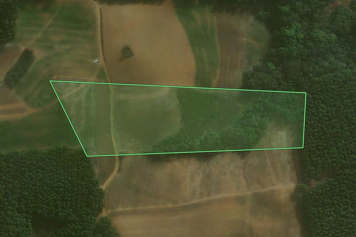 Imagem de satélite do imóvel rural em Agudos do Sul (PR), com o contorno declarado no CAR desenhado por cima.