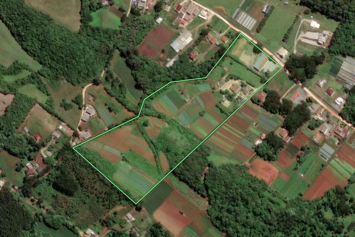 Imagem de satélite do imóvel rural em Almirante Tamandaré (PR), com o contorno declarado no CAR desenhado por cima.