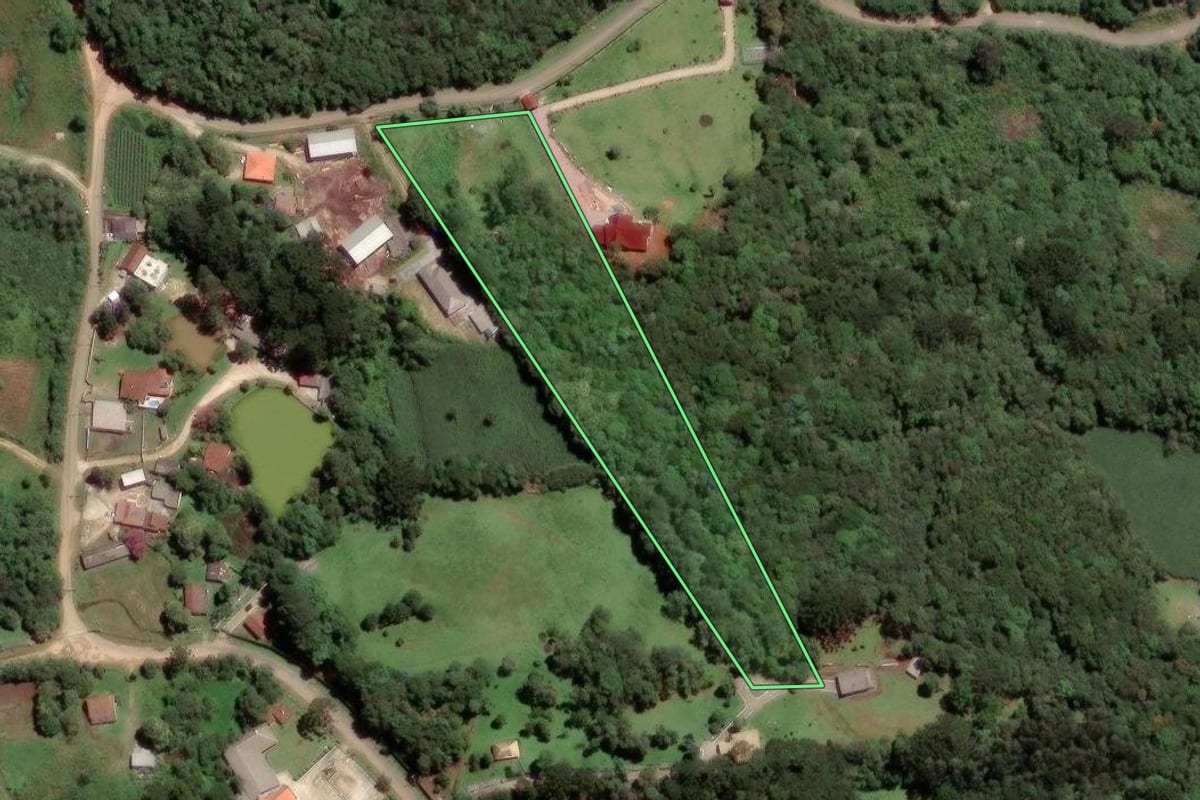 Imagem de satélite do imóvel rural em Almirante Tamandaré (PR), com o contorno declarado no CAR desenhado por cima.