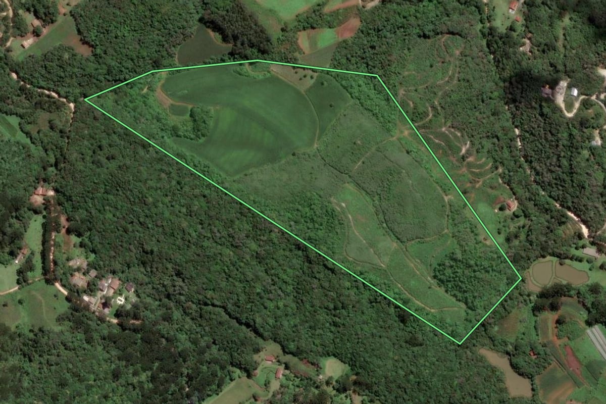 Imagem de satélite do imóvel rural em Almirante Tamandaré (PR), com o contorno declarado no CAR desenhado por cima.