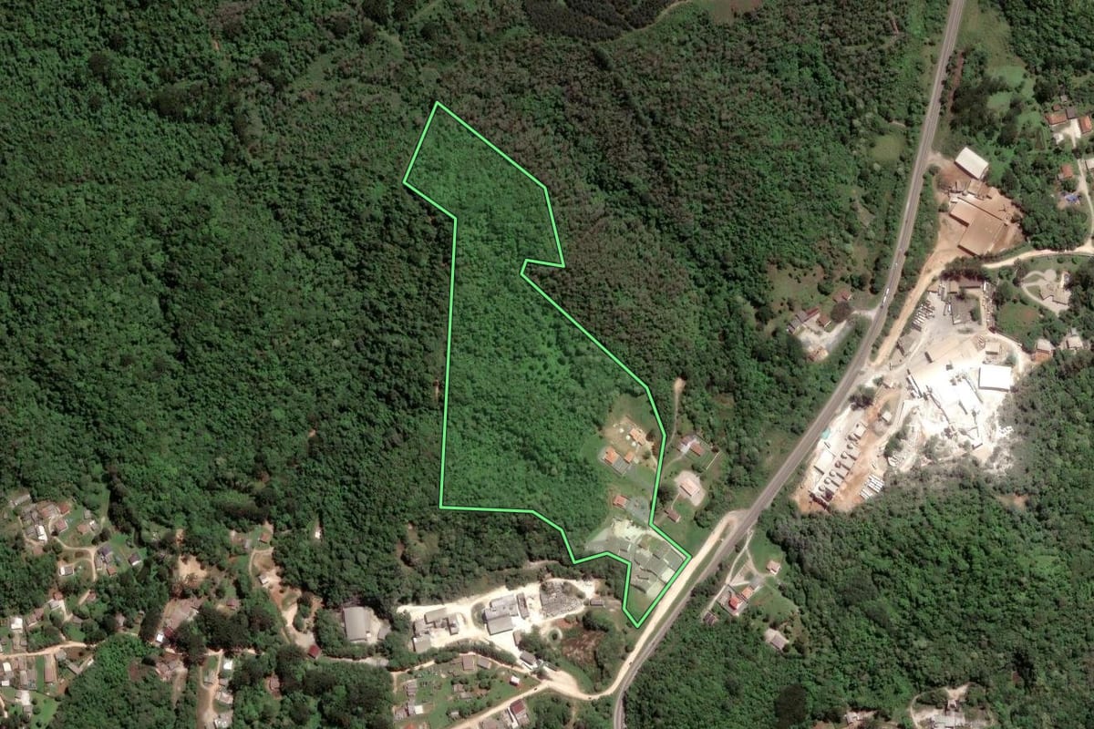Imagem de satélite do imóvel rural em Almirante Tamandaré (PR), com o contorno declarado no CAR desenhado por cima.
