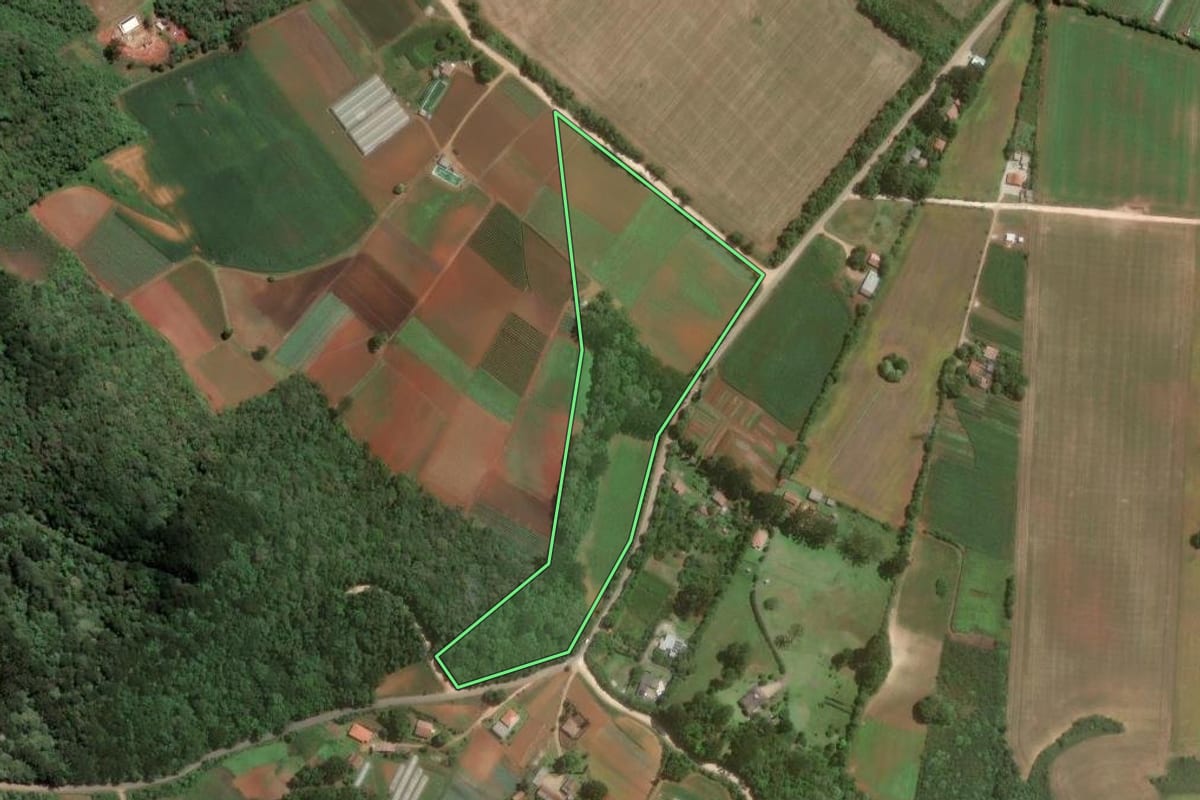 Imagem de satélite do imóvel rural em Almirante Tamandaré (PR), com o contorno declarado no CAR desenhado por cima.