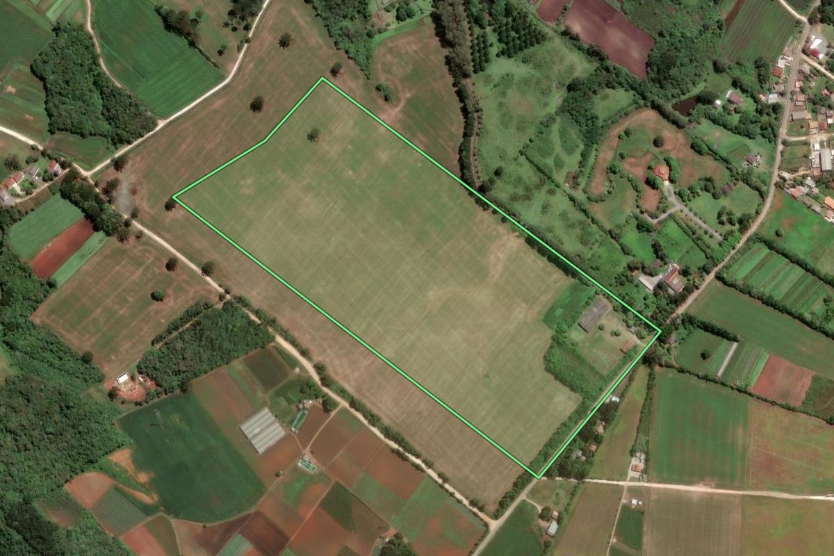 Imagem de satélite do imóvel rural em Almirante Tamandaré (PR), com o contorno declarado no CAR desenhado por cima.