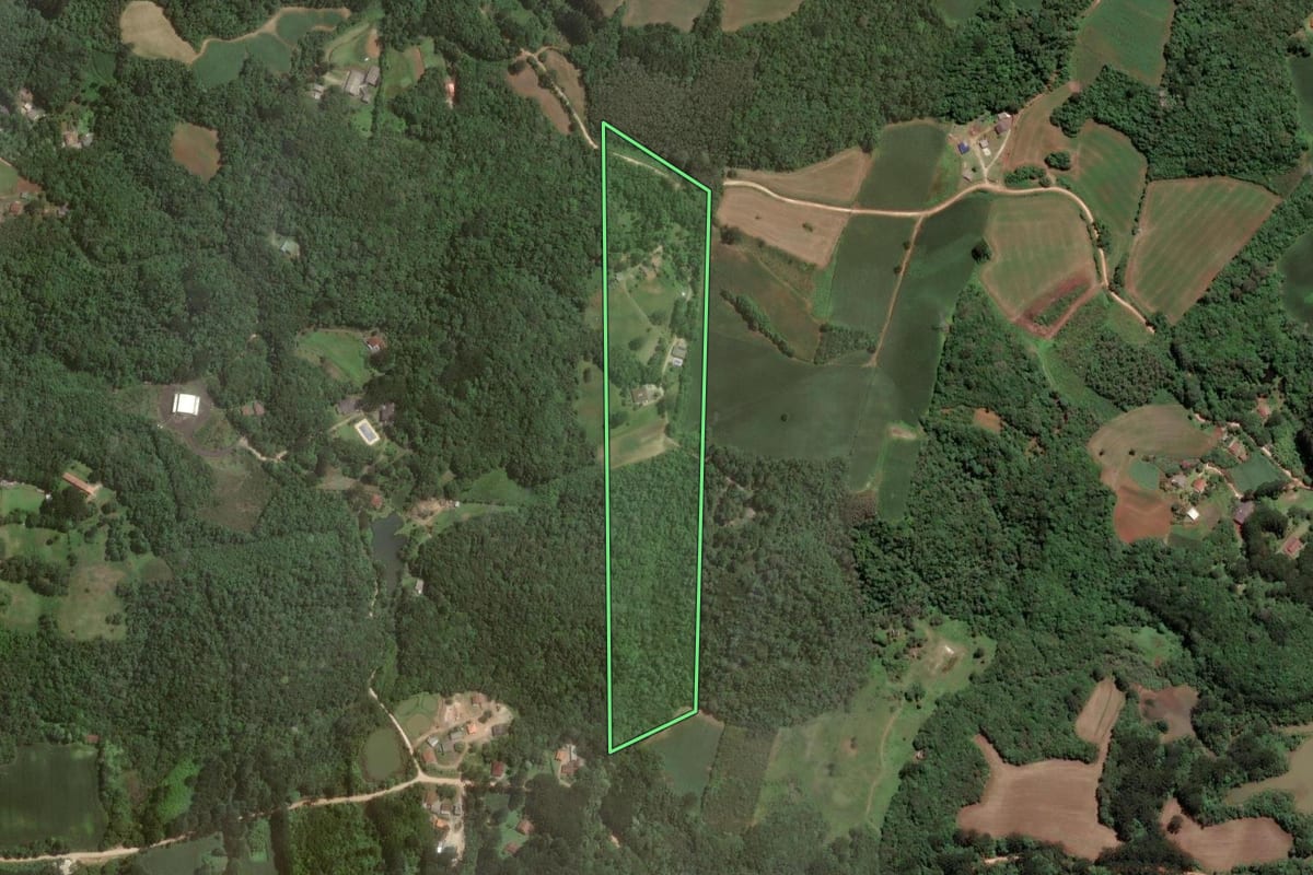 Imagem de satélite do imóvel rural em Almirante Tamandaré (PR), com o contorno declarado no CAR desenhado por cima.