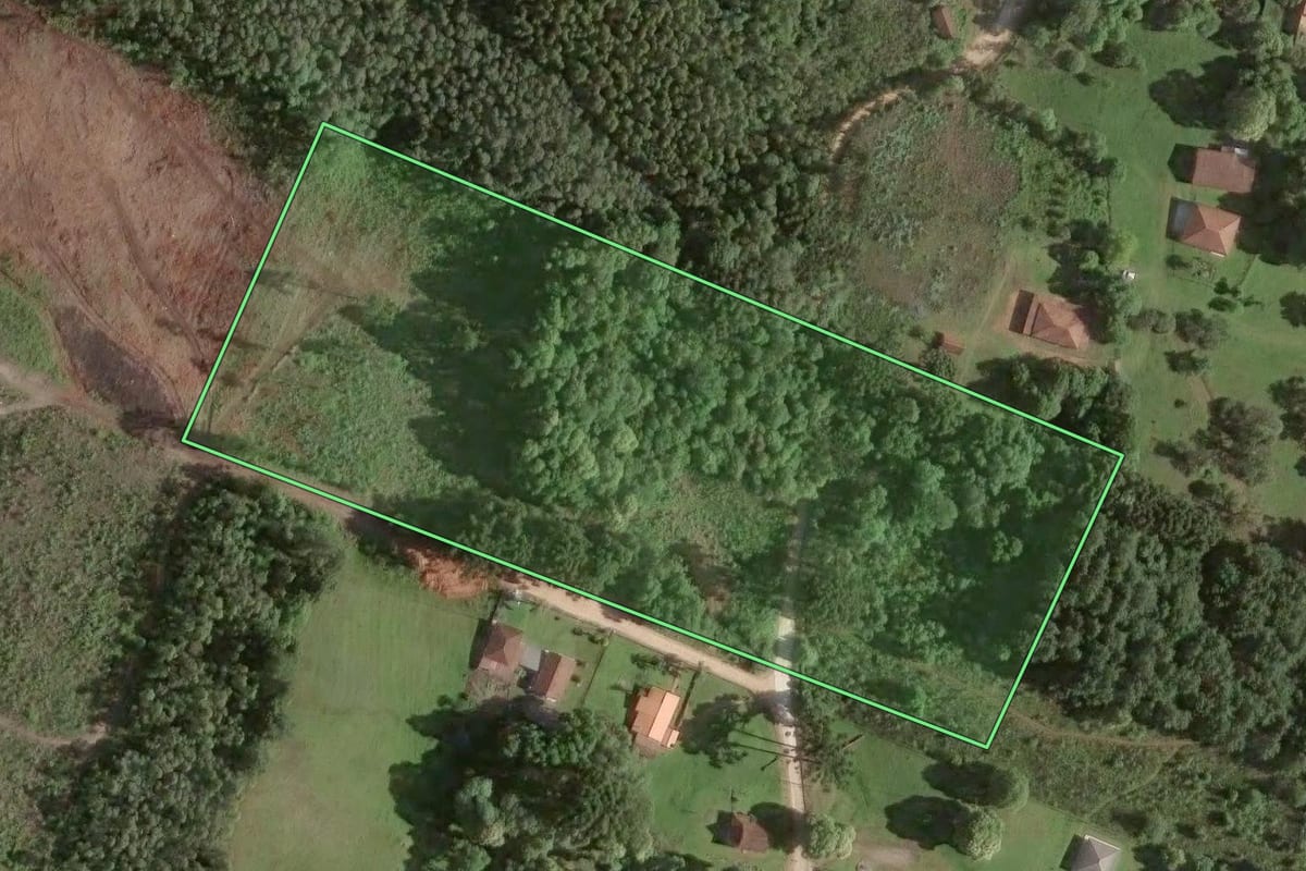 Imagem de satélite do imóvel rural em Almirante Tamandaré (PR), com o contorno declarado no CAR desenhado por cima.