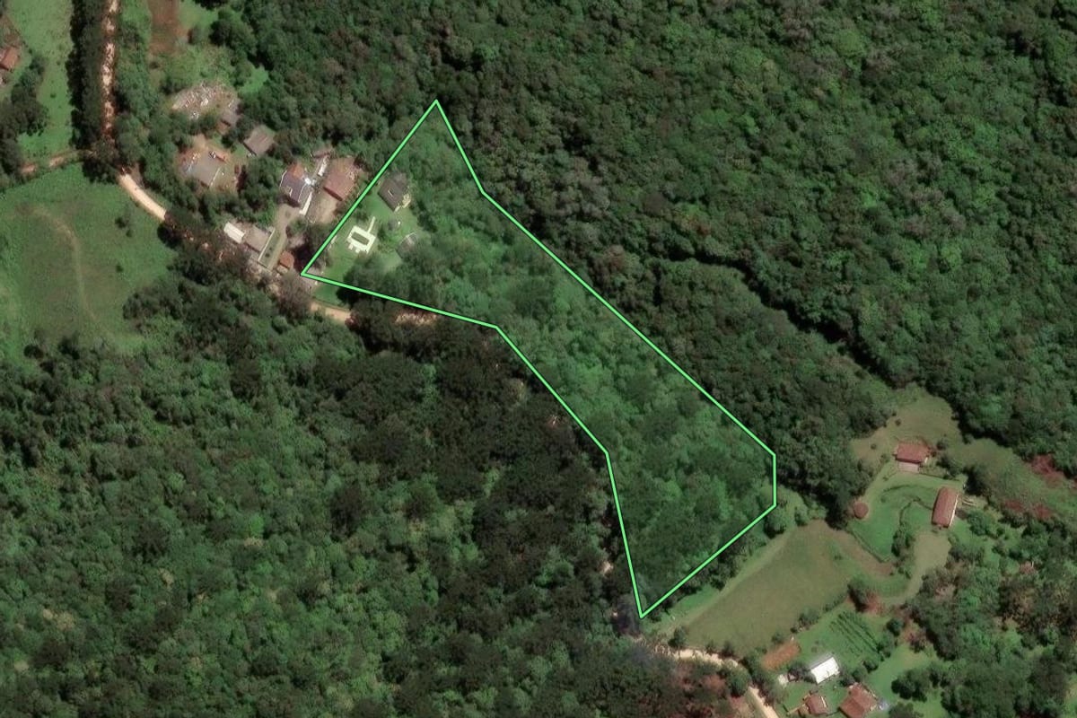 Imagem de satélite do imóvel rural em Almirante Tamandaré (PR), com o contorno declarado no CAR desenhado por cima.