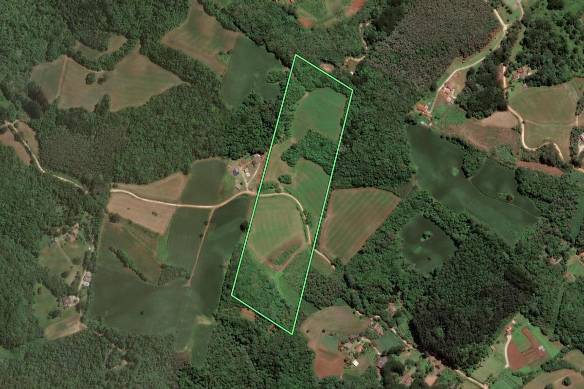 Imagem de satélite do imóvel rural em Almirante Tamandaré (PR), com o contorno declarado no CAR desenhado por cima.