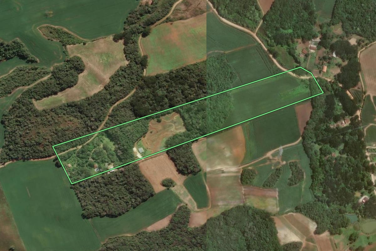 Imagem de satélite do imóvel rural em Almirante Tamandaré (PR), com o contorno declarado no CAR desenhado por cima.