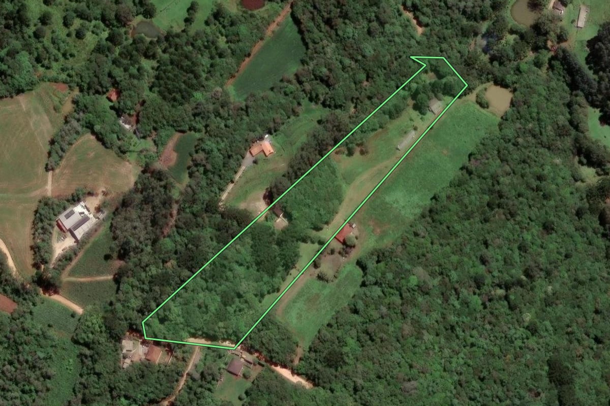 Imagem de satélite do imóvel rural em Almirante Tamandaré (PR), com o contorno declarado no CAR desenhado por cima.
