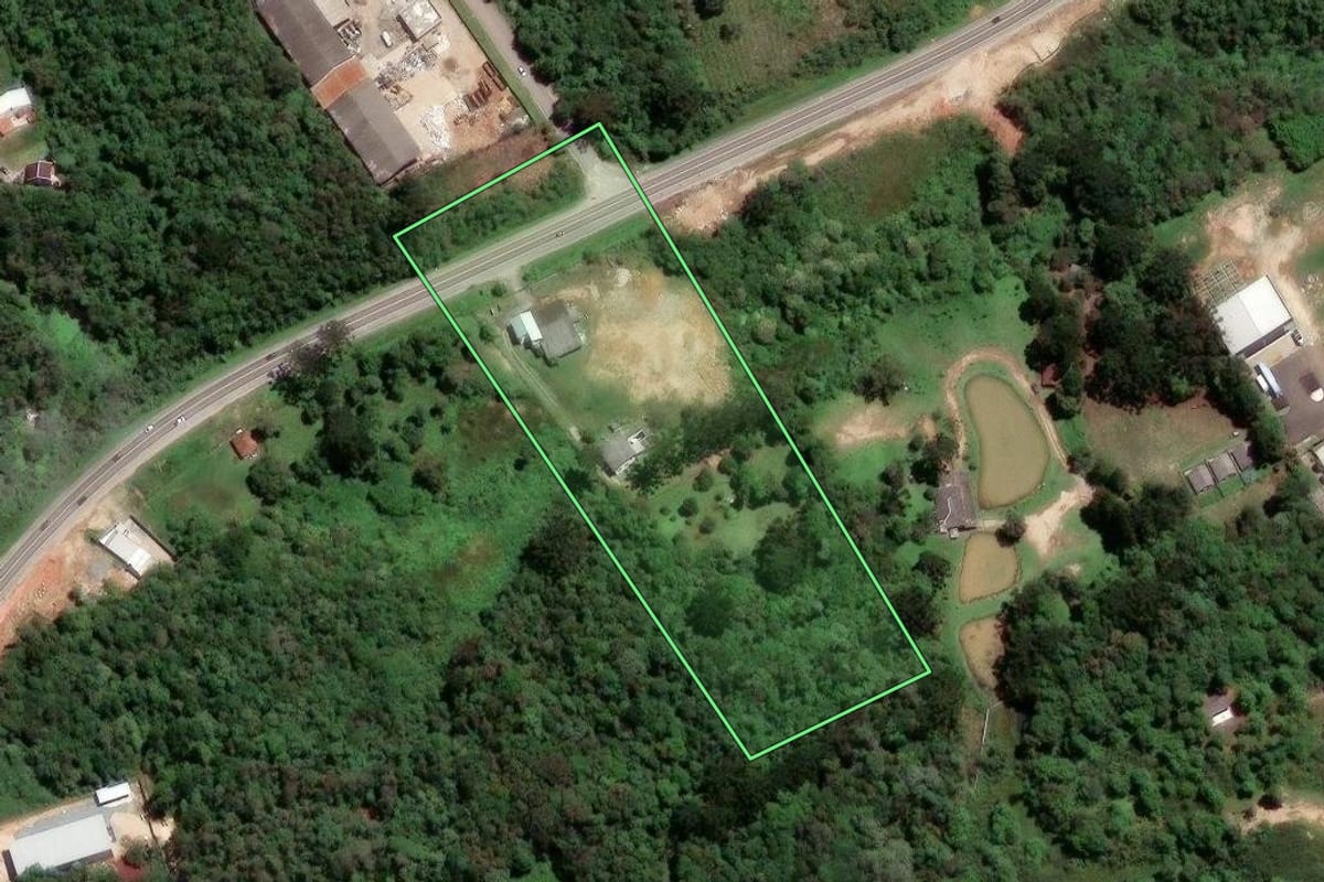 Imagem de satélite do imóvel rural em Almirante Tamandaré (PR), com o contorno declarado no CAR desenhado por cima.