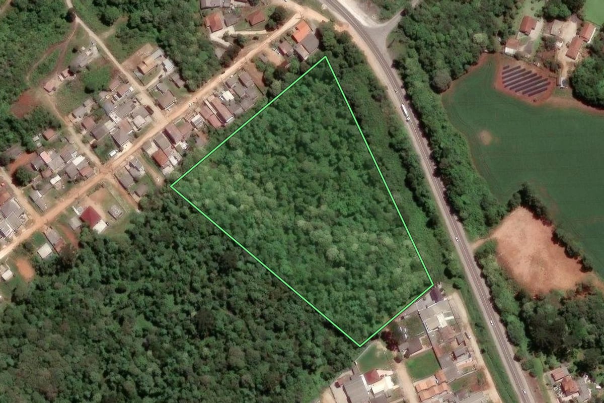 Imagem de satélite do imóvel rural em Almirante Tamandaré (PR), com o contorno declarado no CAR desenhado por cima.