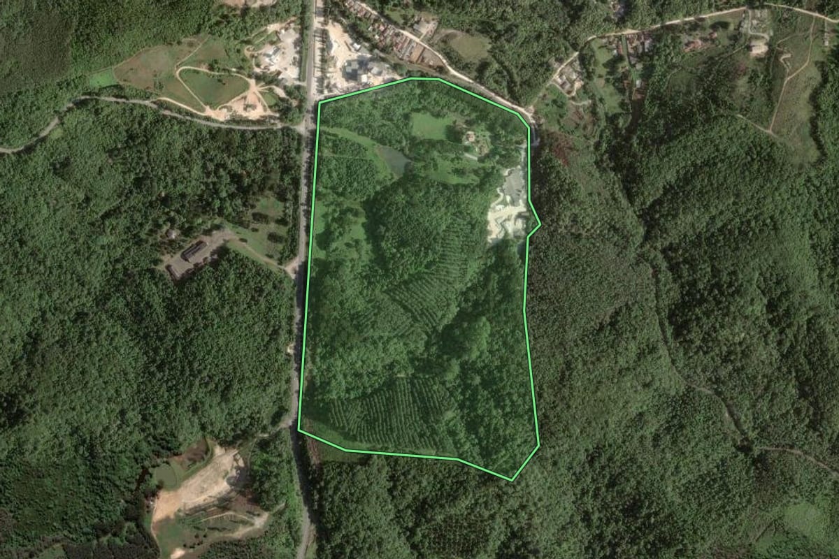 Imagem de satélite do imóvel rural em Almirante Tamandaré (PR), com o contorno declarado no CAR desenhado por cima.