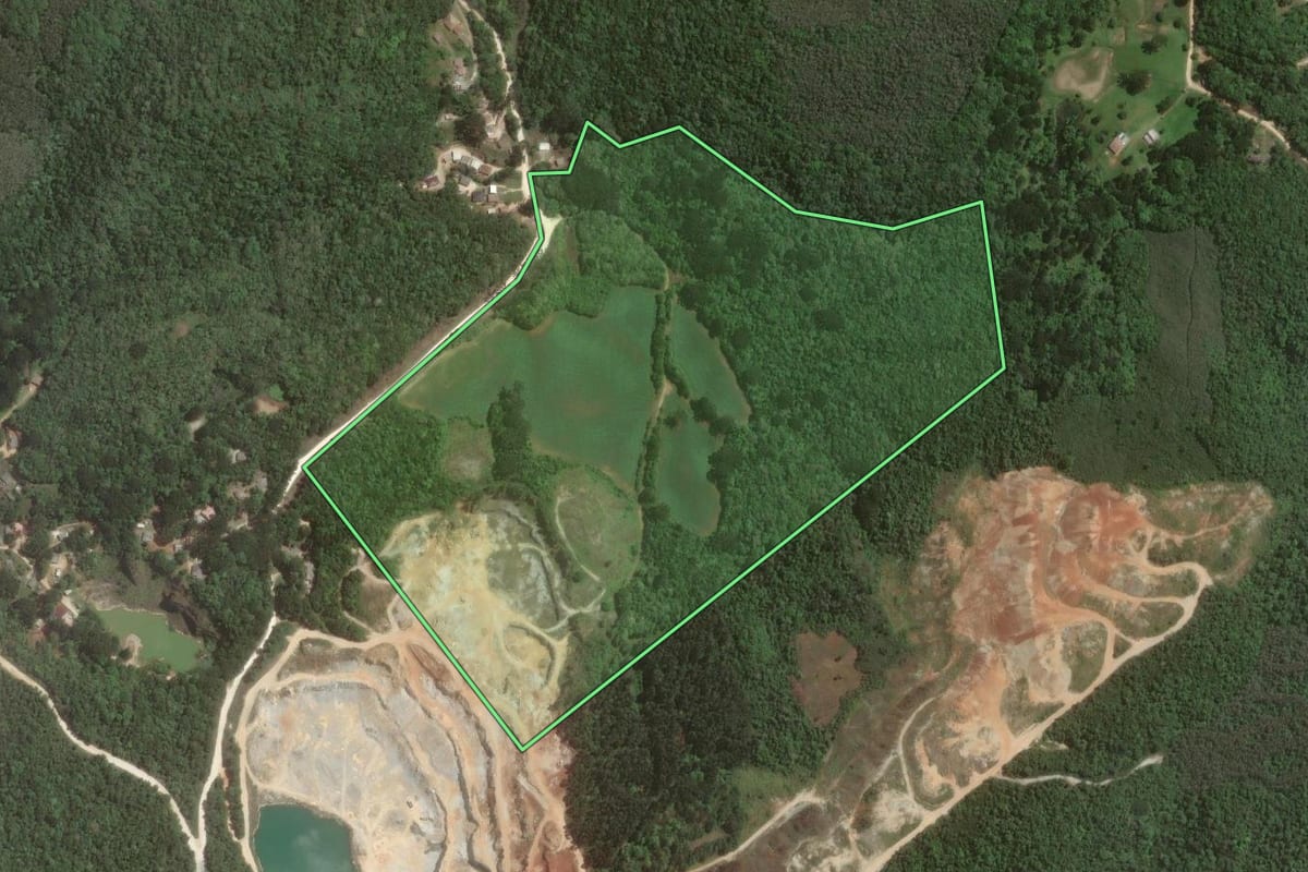 Imagem de satélite do imóvel rural em Almirante Tamandaré (PR), com o contorno declarado no CAR desenhado por cima.