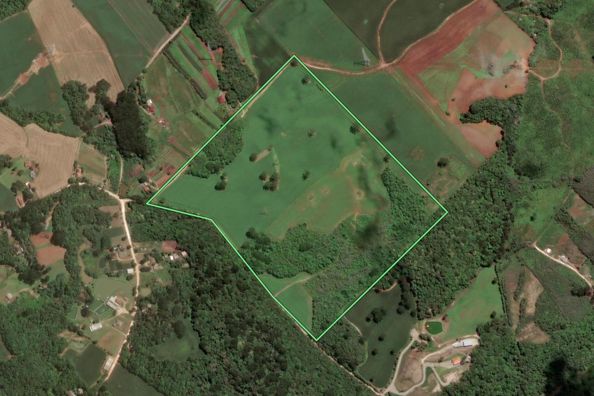 Imagem de satélite do imóvel rural em Almirante Tamandaré (PR), com o contorno declarado no CAR desenhado por cima.