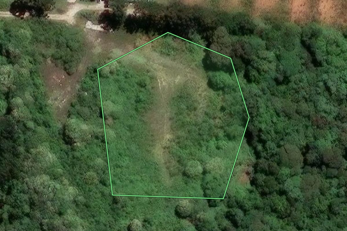 Imagem de satélite do imóvel rural em Almirante Tamandaré (PR), com o contorno declarado no CAR desenhado por cima.