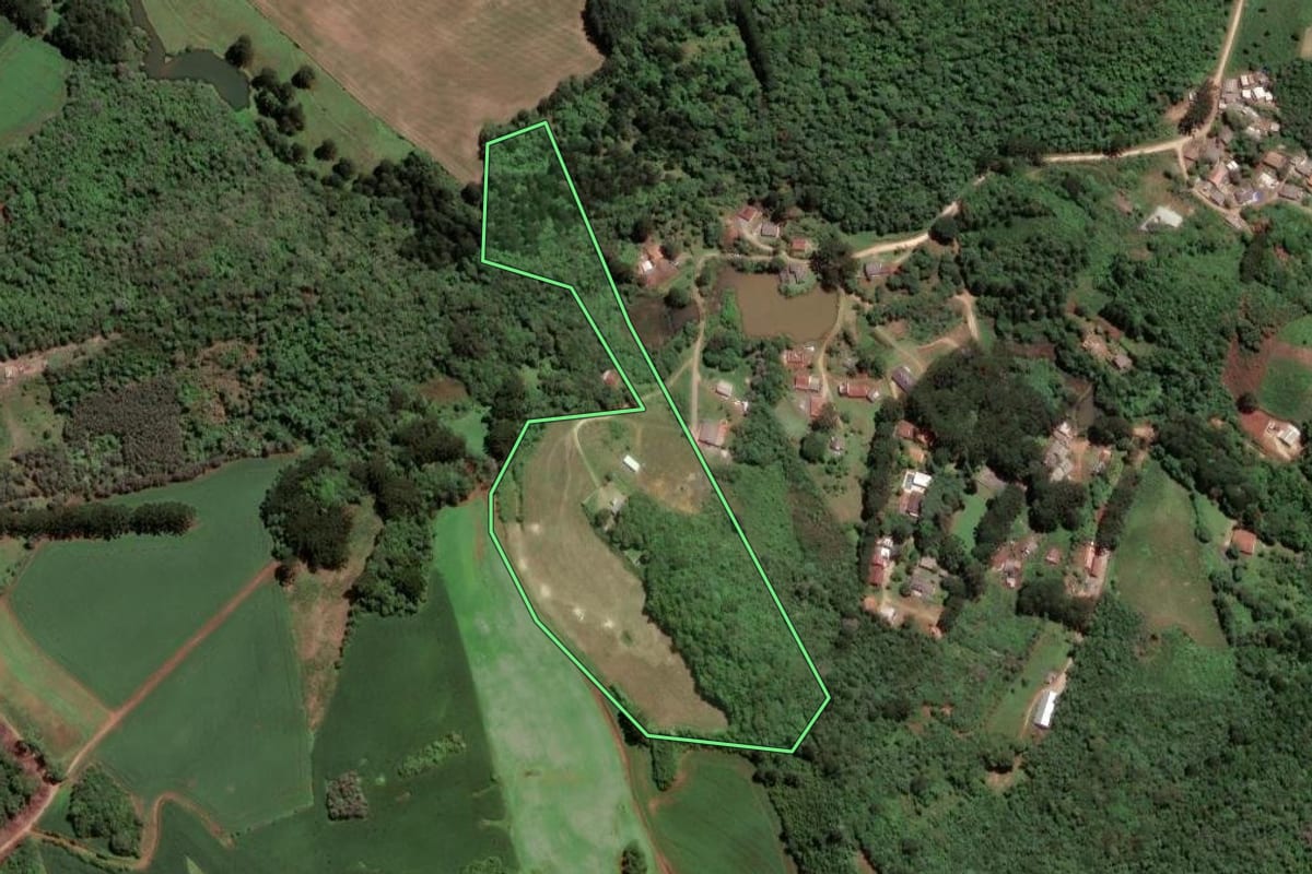 Imagem de satélite do imóvel rural em Almirante Tamandaré (PR), com o contorno declarado no CAR desenhado por cima.