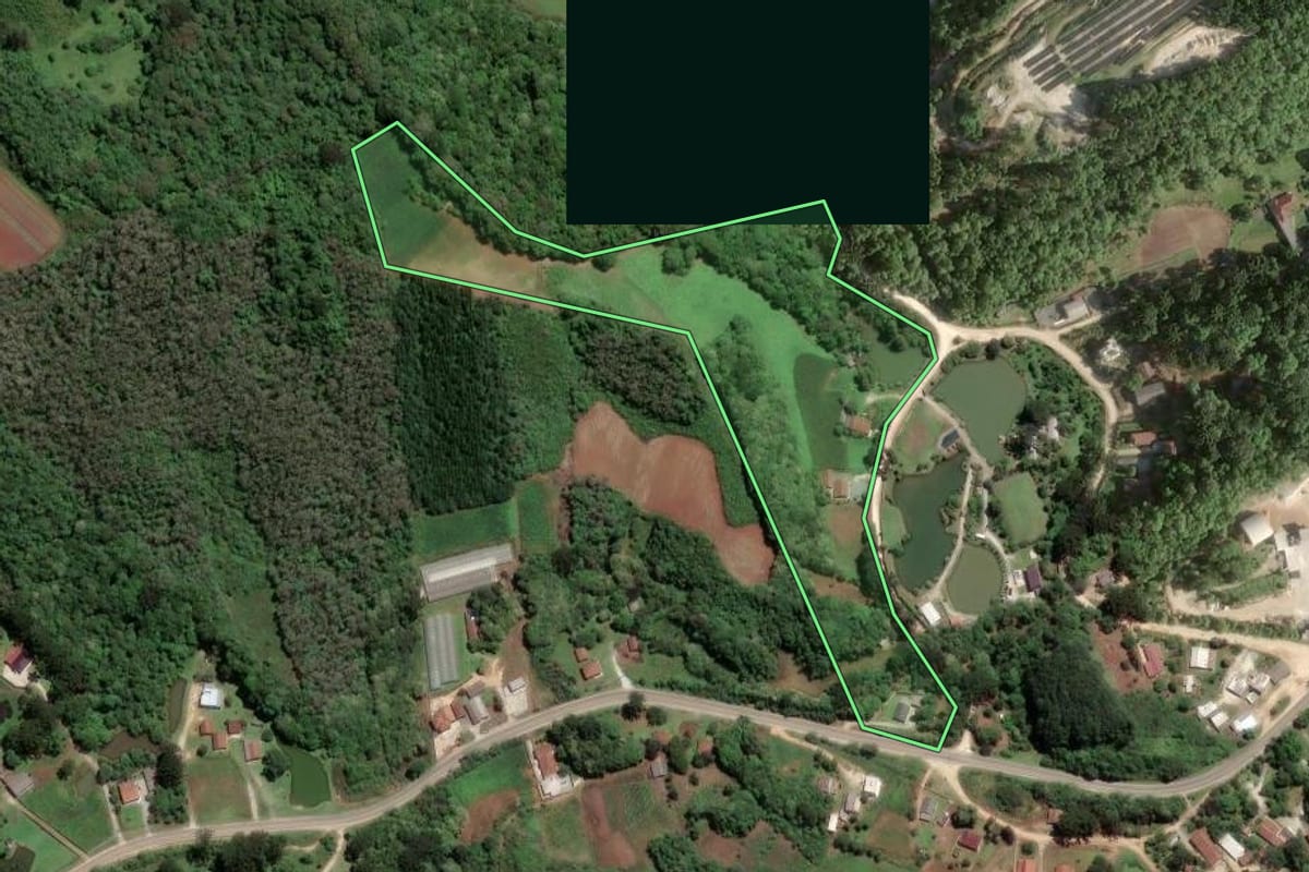 Imagem de satélite do imóvel rural em Almirante Tamandaré (PR), com o contorno declarado no CAR desenhado por cima.