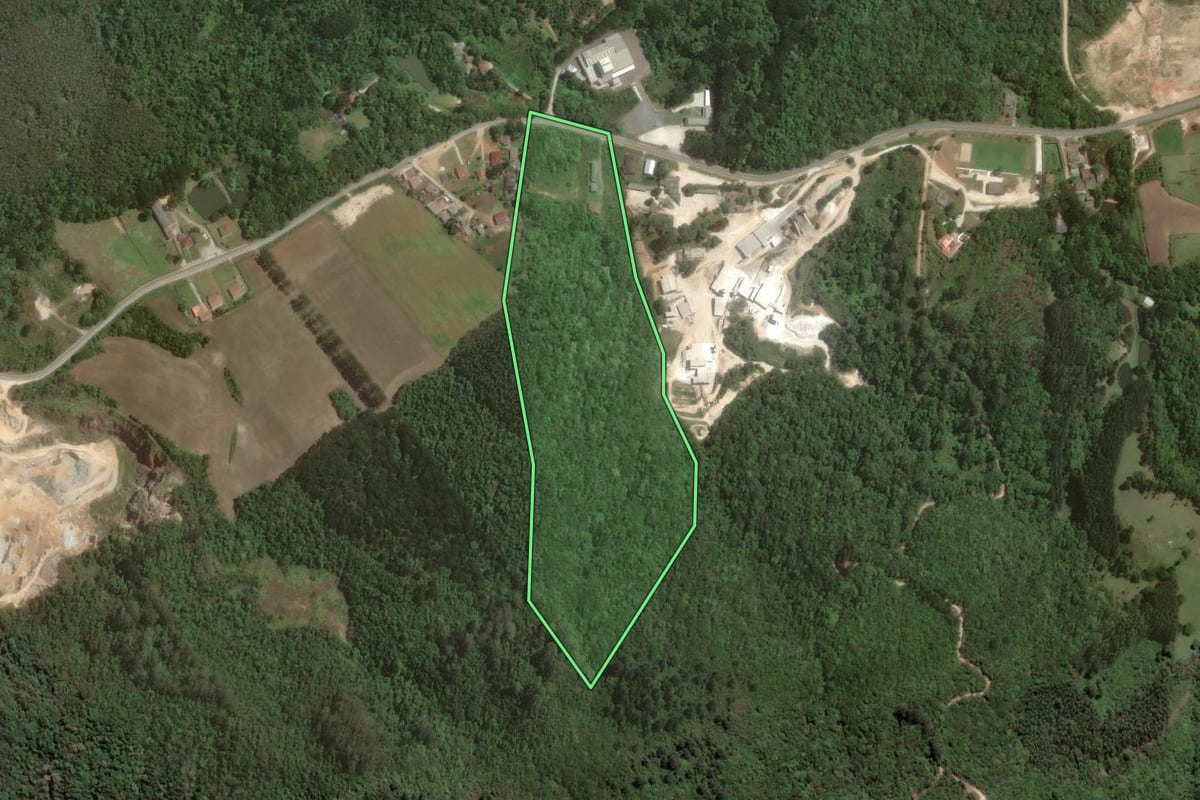 Imagem de satélite do imóvel rural em Almirante Tamandaré (PR), com o contorno declarado no CAR desenhado por cima.