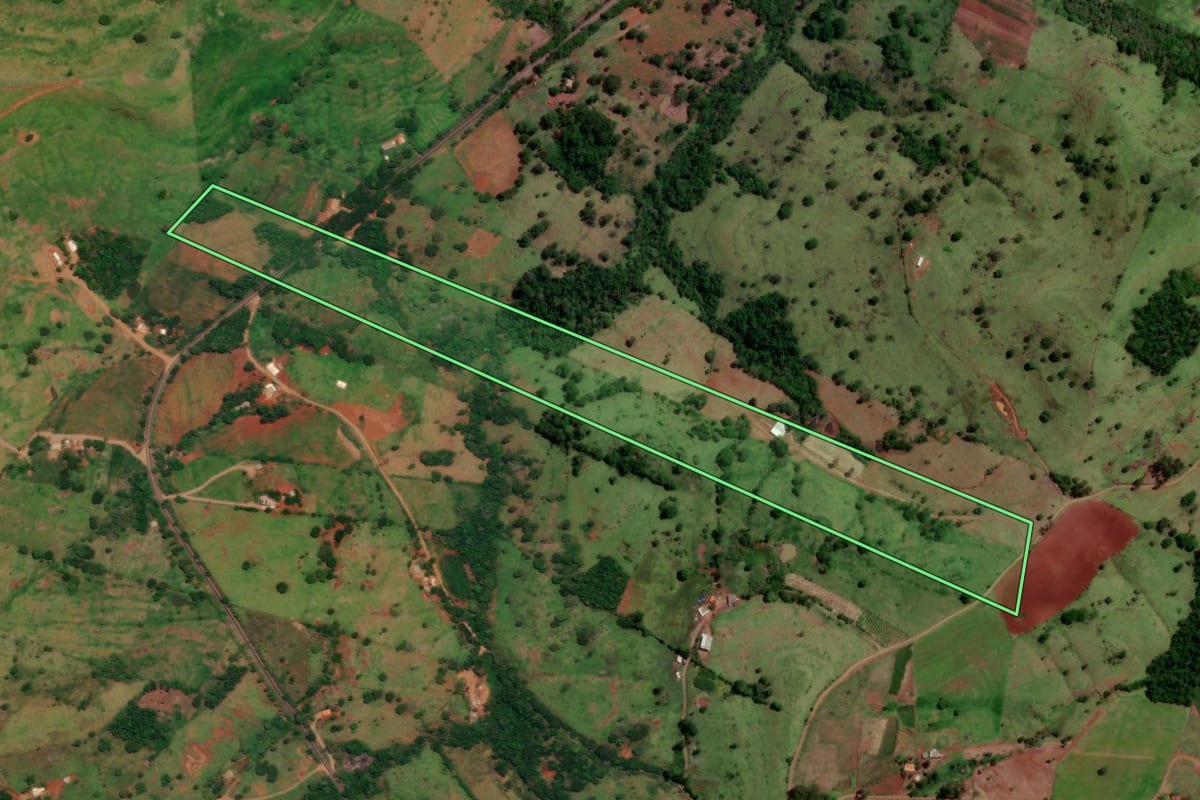 Imagem de satélite do imóvel rural em Altamira do Paraná (PR), com o contorno declarado no CAR desenhado por cima.