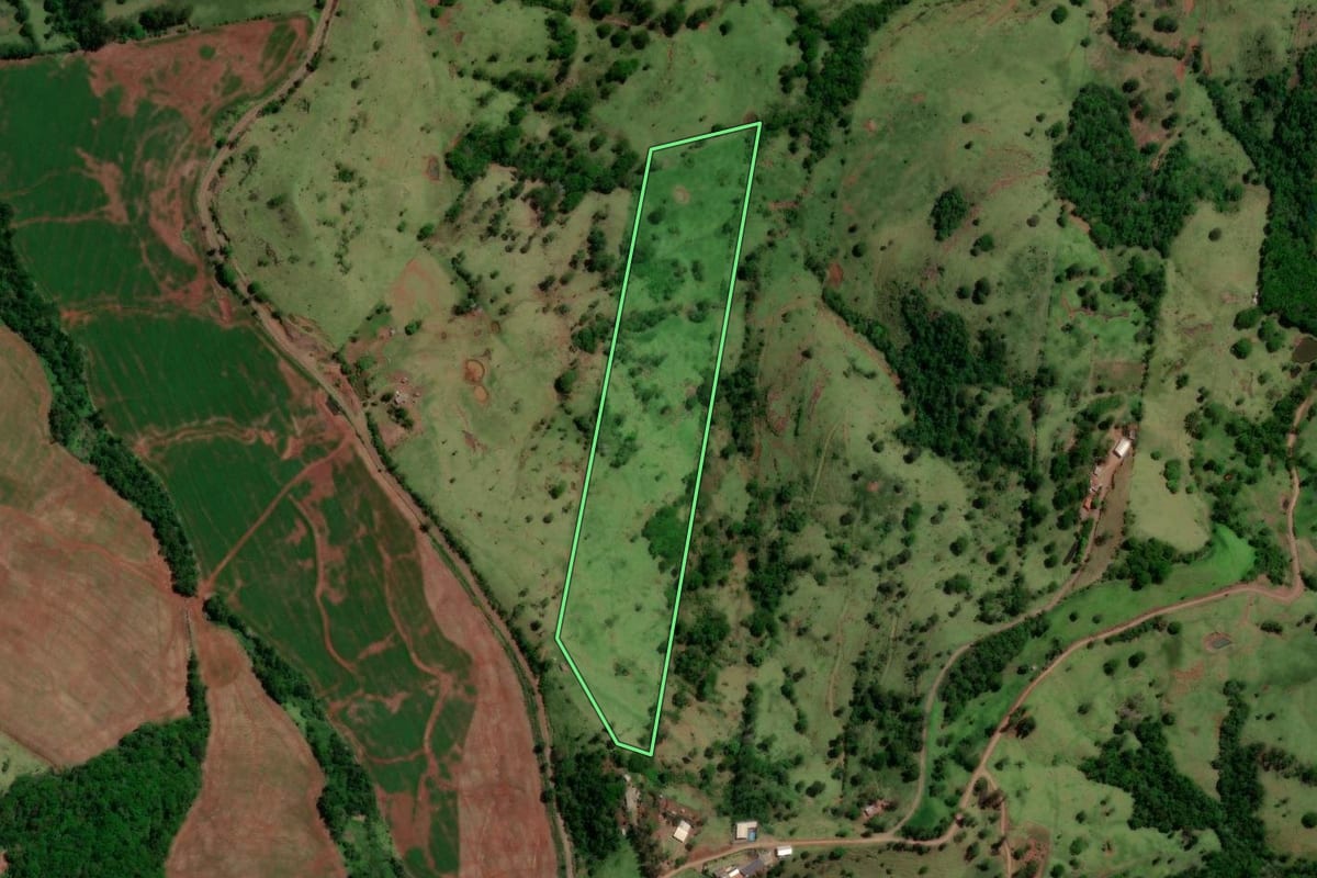 Imagem de satélite do imóvel rural em Altamira do Paraná (PR), com o contorno declarado no CAR desenhado por cima.