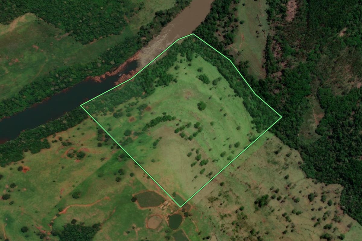 Imagem de satélite do imóvel rural em Altamira do Paraná (PR), com o contorno declarado no CAR desenhado por cima.