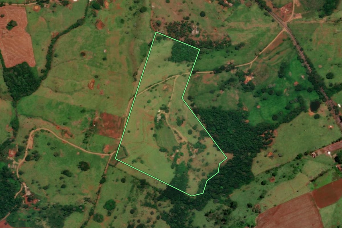Imagem de satélite do imóvel rural em Altamira do Paraná (PR), com o contorno declarado no CAR desenhado por cima.