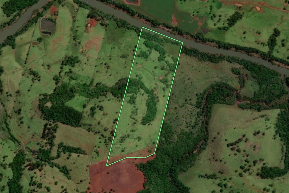 Imagem de satélite do imóvel rural em Altamira do Paraná (PR), com o contorno declarado no CAR desenhado por cima.