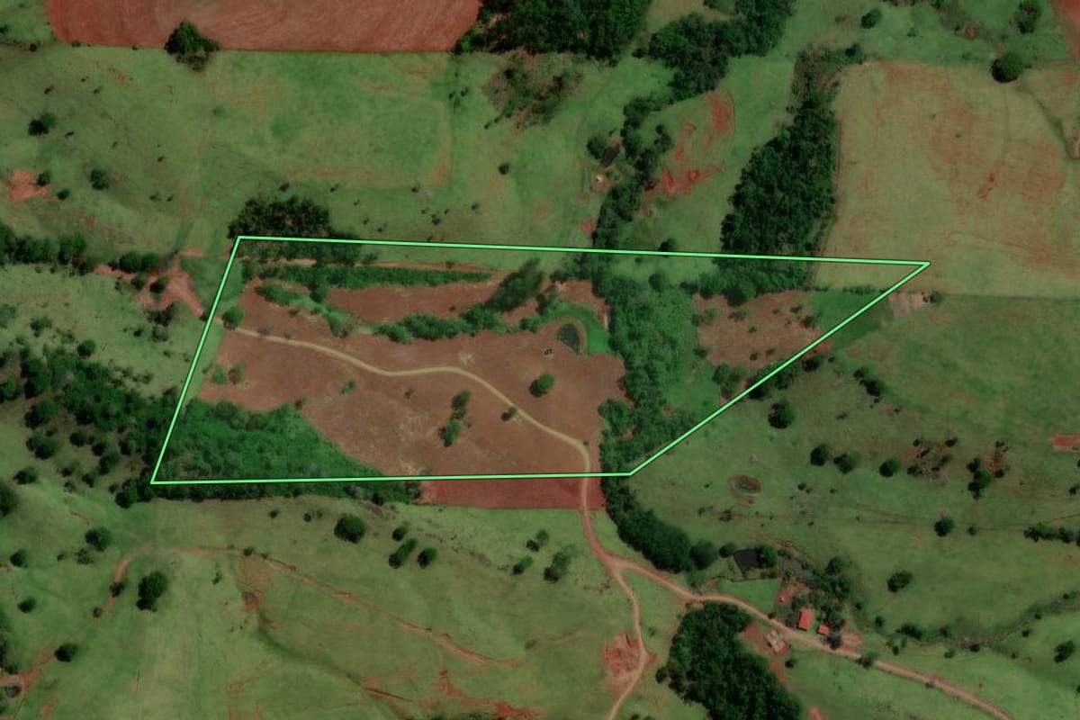 Imagem de satélite do imóvel rural em Altamira do Paraná (PR), com o contorno declarado no CAR desenhado por cima.