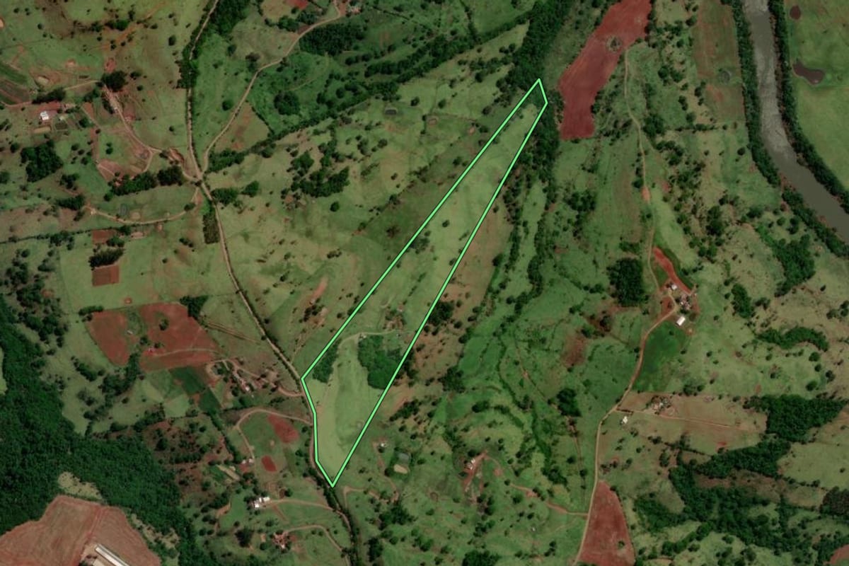 Imagem de satélite do imóvel rural em Altamira do Paraná (PR), com o contorno declarado no CAR desenhado por cima.
