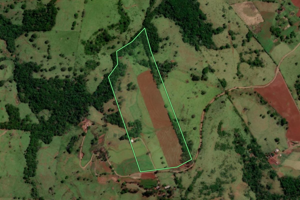 Imagem de satélite do imóvel rural em Altamira do Paraná (PR), com o contorno declarado no CAR desenhado por cima.