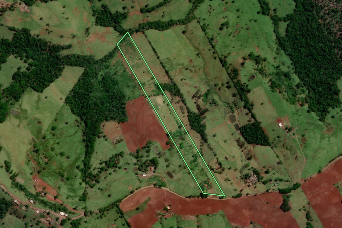 Imagem de satélite do imóvel rural em Altamira do Paraná (PR), com o contorno declarado no CAR desenhado por cima.