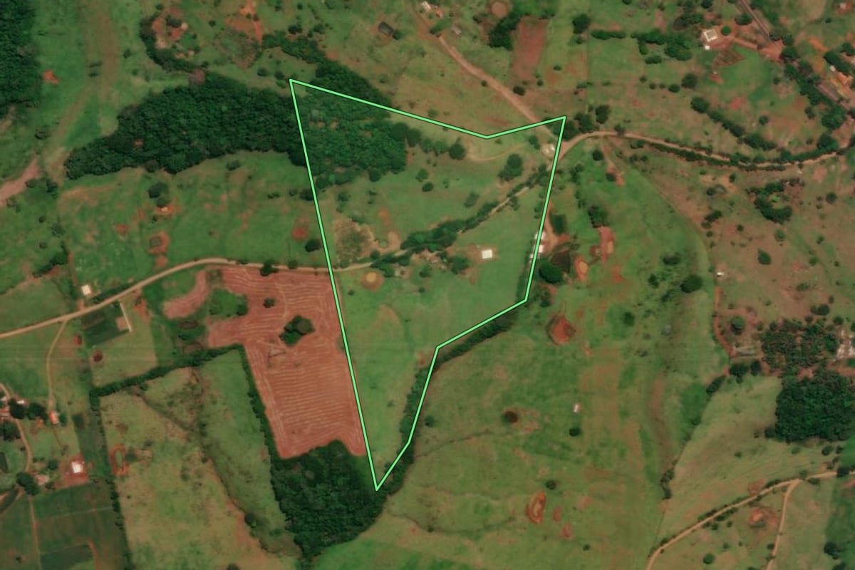 Imagem de satélite do imóvel rural em Altamira do Paraná (PR), com o contorno declarado no CAR desenhado por cima.