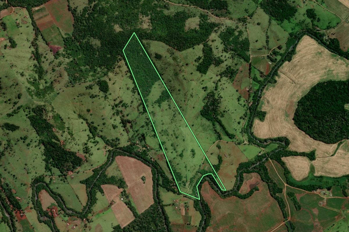 Imagem de satélite do imóvel rural em Altamira do Paraná (PR), com o contorno declarado no CAR desenhado por cima.