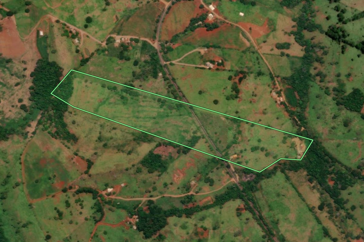 Imagem de satélite do imóvel rural em Altamira do Paraná (PR), com o contorno declarado no CAR desenhado por cima.